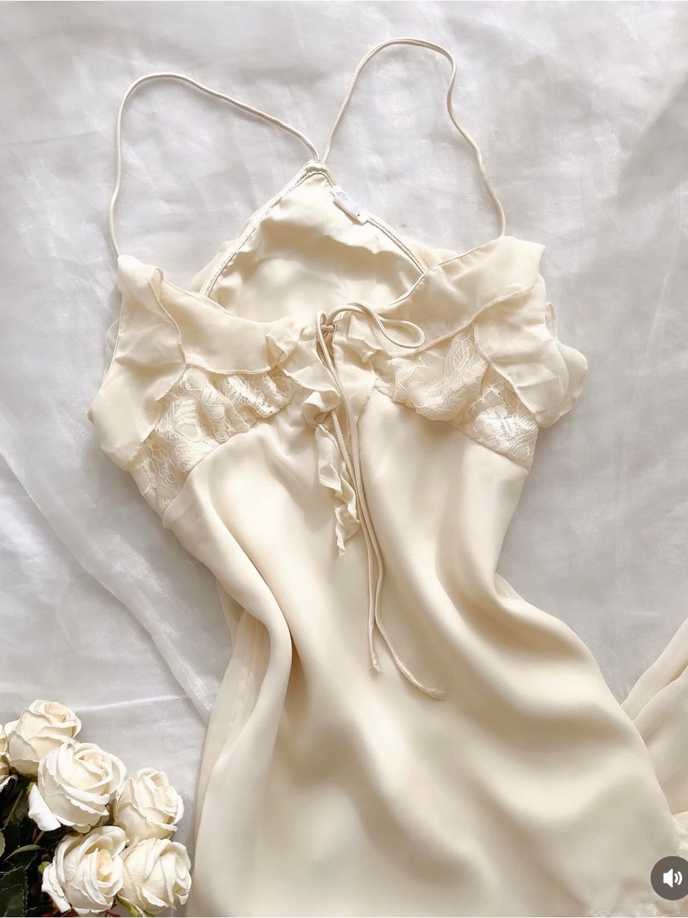 Lace-Trim Satin Slip Dress in Cream - Picture 5 of 7